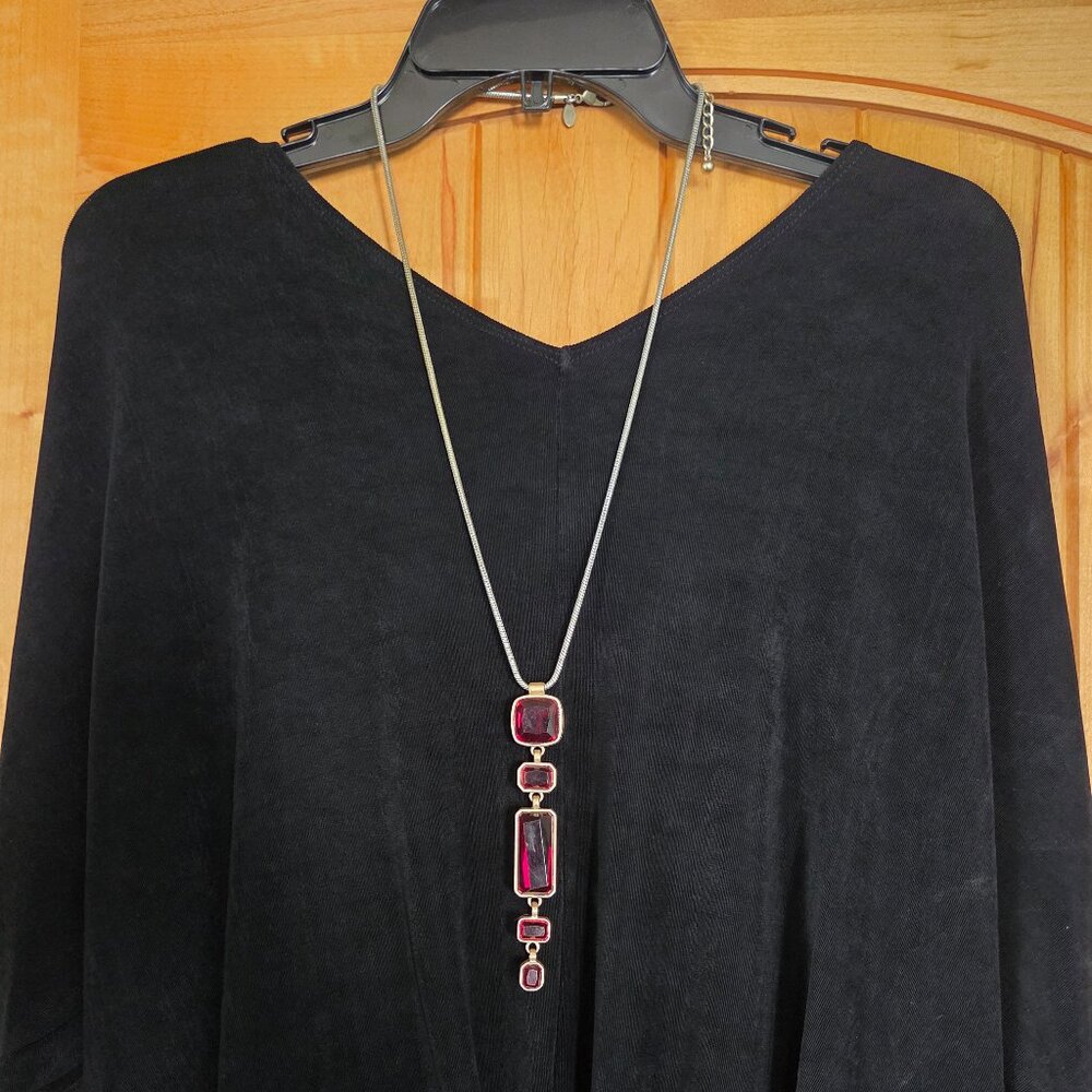 Chico's Long Goldtone Long Necklace with Red Stones